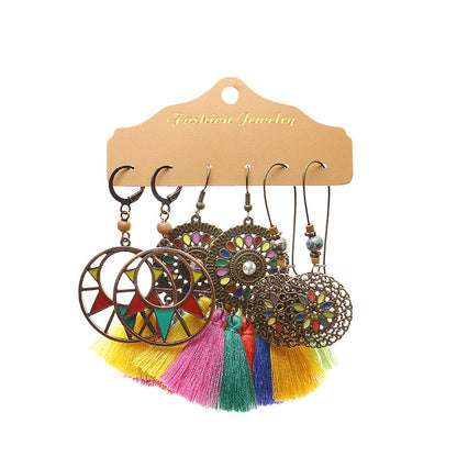 Bohemian Geometric Tassel Earrings Set