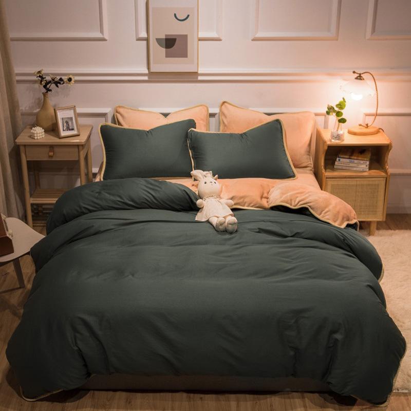 Thickened Warm Cotton And Flannel Quilt Cover Set Of Four Single And Double Cotton Milk Flannel Blanket Set Of Four