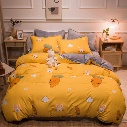 Thickened Warm Cotton And Flannel Quilt Cover Set Of Four Single And Double Cotton Milk Flannel Blanket Set Of Four
