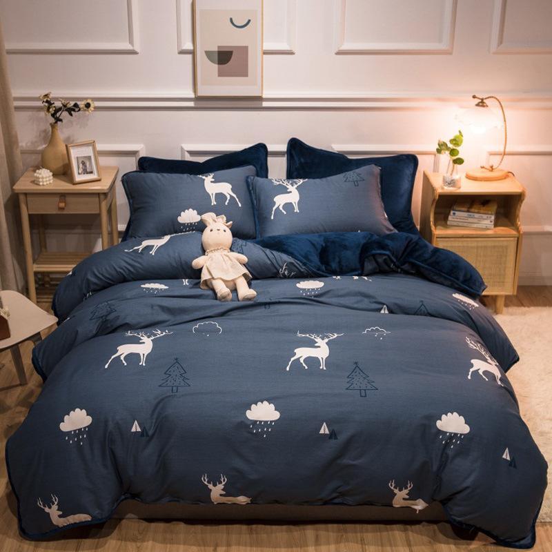 Thickened Warm Cotton And Flannel Quilt Cover Set Of Four Single And Double Cotton Milk Flannel Blanket Set Of Four