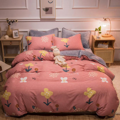 Thickened Warm Cotton And Flannel Quilt Cover Set Of Four Single And Double Cotton Milk Flannel Blanket Set Of Four
