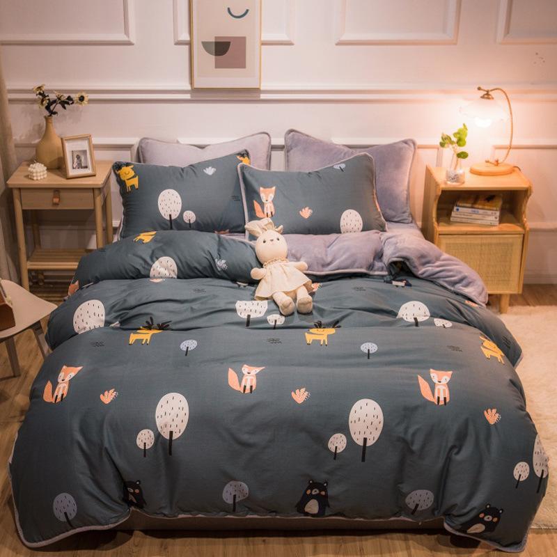 Thickened Warm Cotton And Flannel Quilt Cover Set Of Four Single And Double Cotton Milk Flannel Blanket Set Of Four