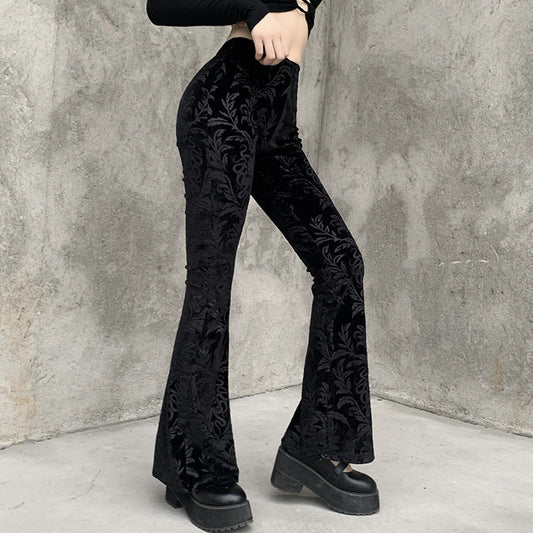 Dark Flare Pants Stylish Casual Stretchy Design