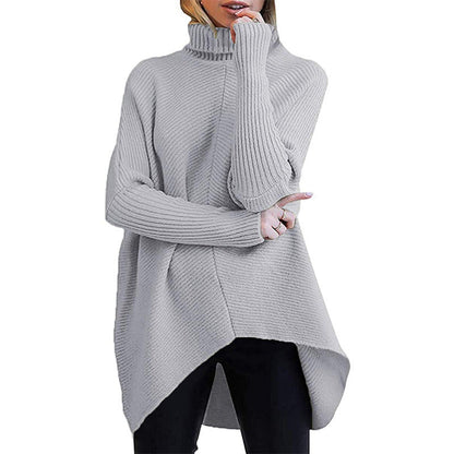 Autumn And Winter Women'S Irregular Hem Turtleneck Jumper Long Sleeve Knitted Sweater Woman