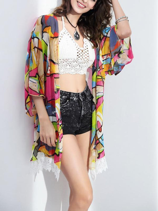 Attractive Colorful Half Sleeve Shawl Cover-Up Tops