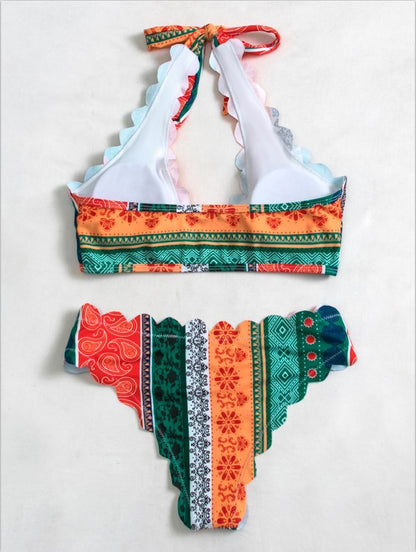 Printed High-Waisted Sexy Bikini Split Swimsuit Girl