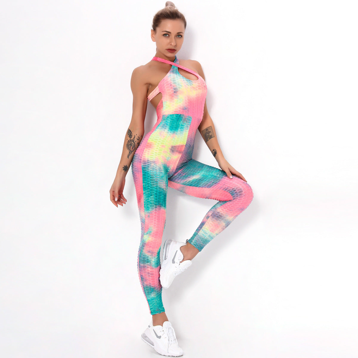 Ink Jacquard Tie-Dye Yoga Bubble One-Piece Suit For Bodybuilding And Buttock Lifting