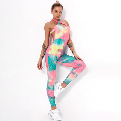 Ink Jacquard Tie-Dye Yoga Bubble One-Piece Suit For Bodybuilding And Buttock Lifting