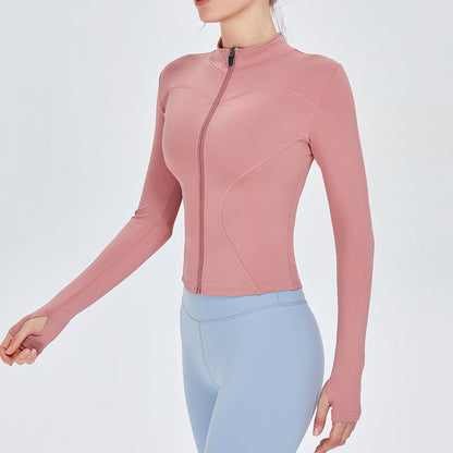 Autumn And Winter New Zipper Long-Sleeved Sports Jacket Quick-Drying Slimming Yoga Wear Women'S Running Fitness Sports Top