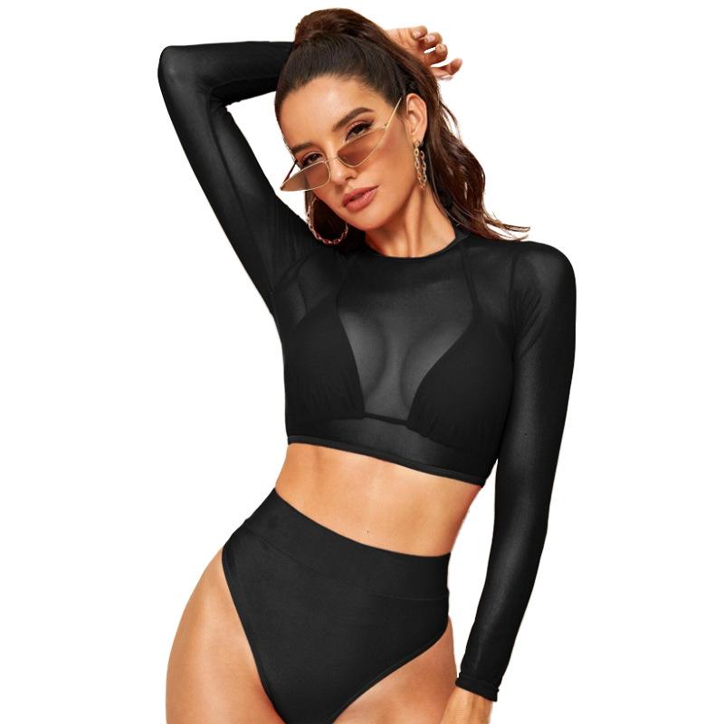 New Hot Spring Sexy Split Swimsuit Three-Piece Transparent Mesh