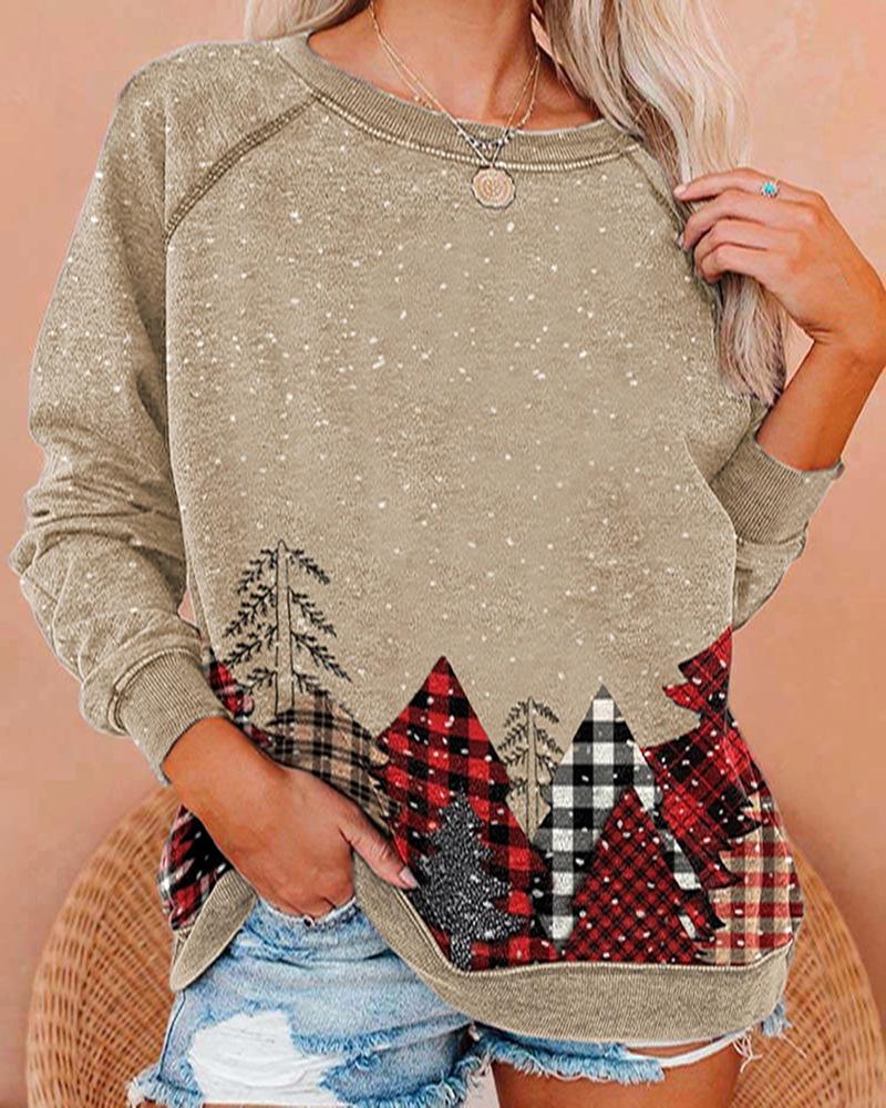 Women'S Christmas Snowy Woods Print Long Sleeve Sweatshirt