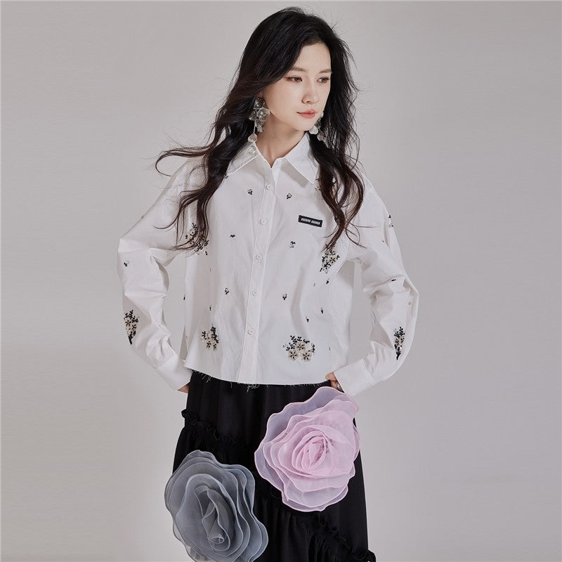 Beaded Frayed Short Shirt