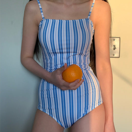 New Striped One-Piece Swimsuit Women'S Simple Ins Style Strapless Girls' Hot Spring Swimsuit