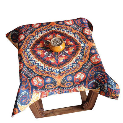 Small Cover Towel Retro Boho Style Cotton Linen Tablecloth