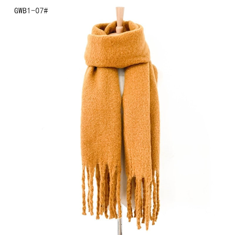 Winter Tassel Thickened Solid Color Scarf Shawl