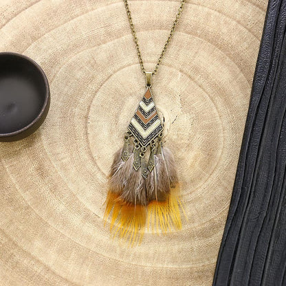 Vintage Feather Tassel Necklace Circle Dream Catcher Long Sweater Chain