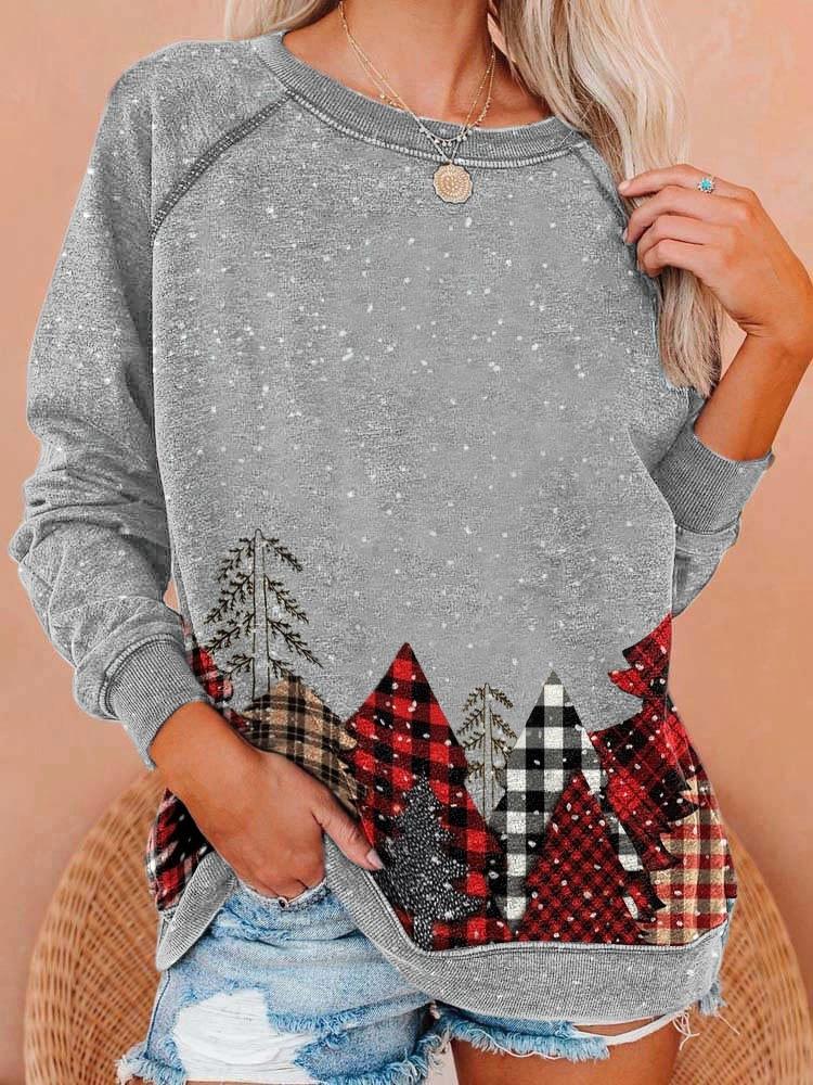 Women'S Christmas Snowy Woods Print Long Sleeve Sweatshirt