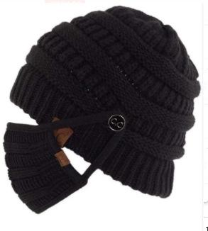 Mask And Hat Labeling Warm Thickening Without Plush Knitted Hat Without Ponytail And Wool Ball Hat