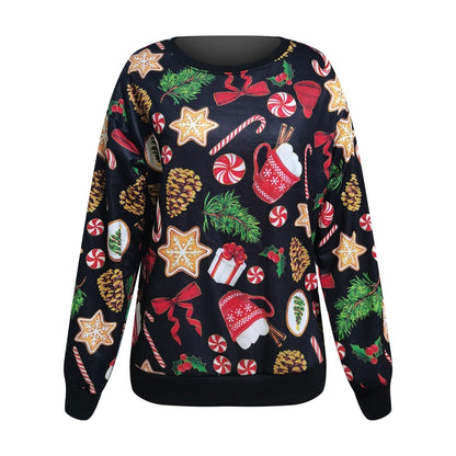 Christmas Women'S Printed Round Neck Long Sleeve Fleece Sweater
