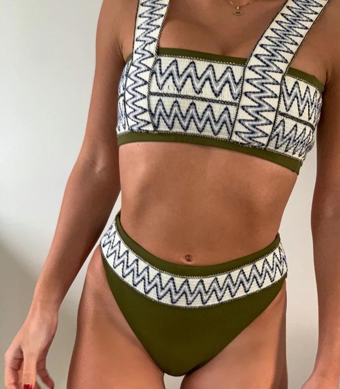 New Bikini Women'S Striped Swimsuit With Split Elastic Panel