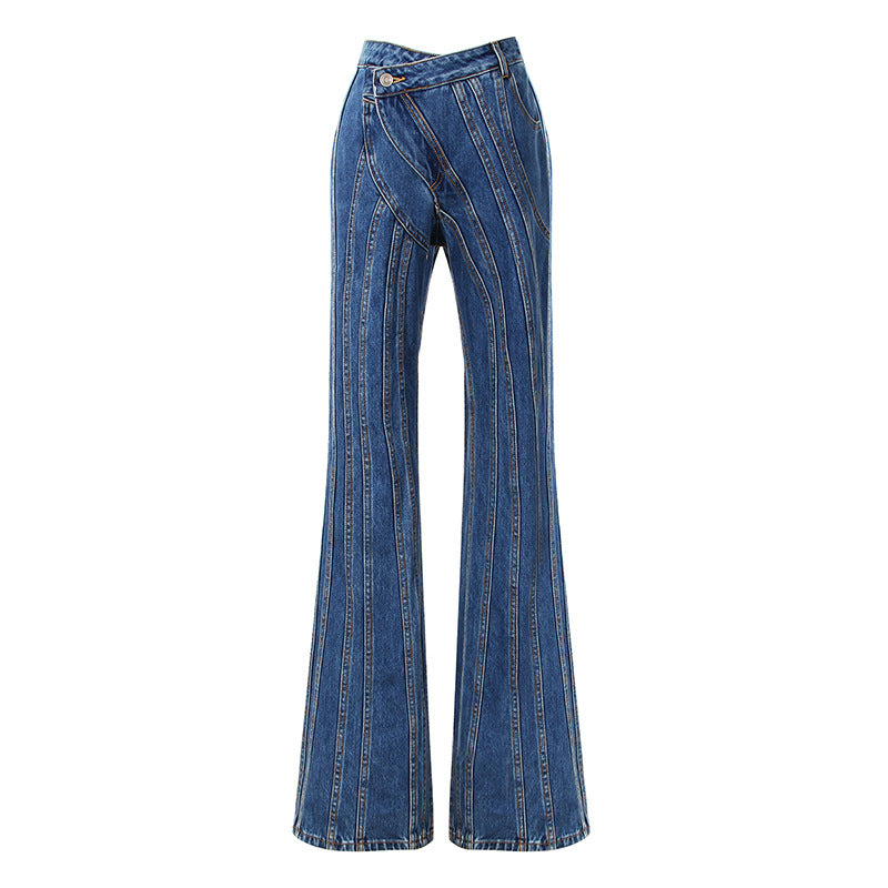 Asymmetrical Waist Design Casual Jeans