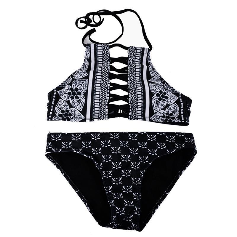 New Black And White Color Matching Retro Pattern Sexy Swimsuit Bikini