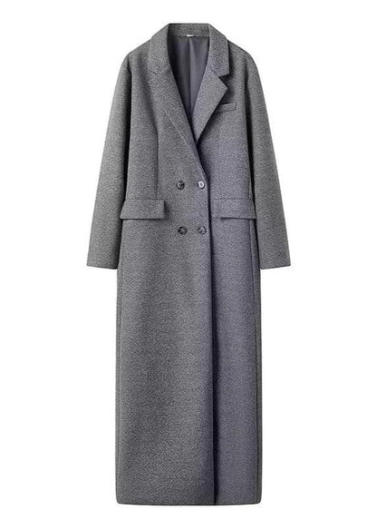 Long Wool Coat Buttoned Gray Tailored Fit