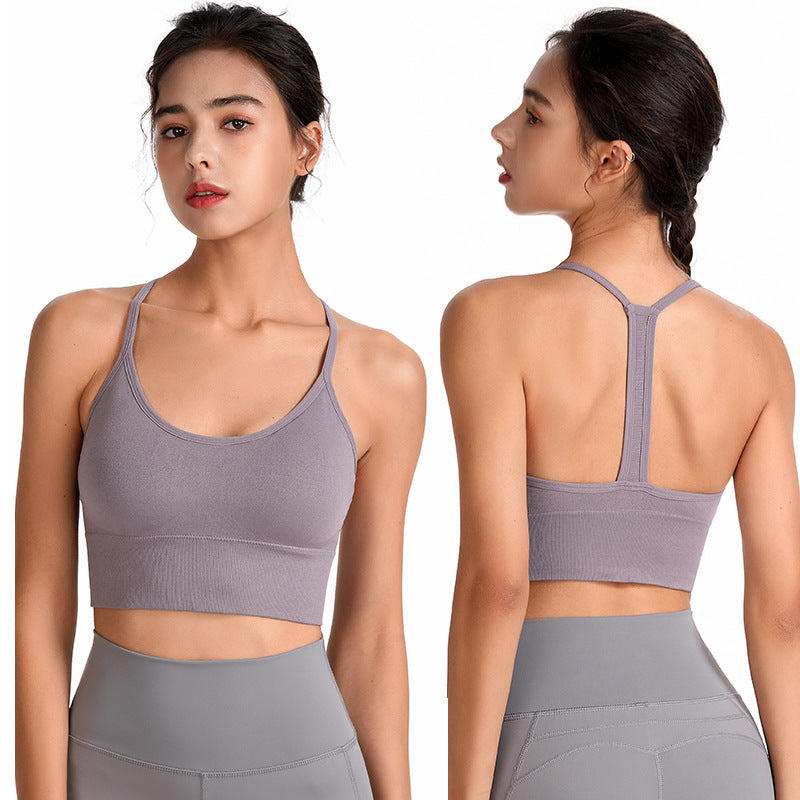 Fine Shoulder Y-Type Beauty Back Sports Bra No Steel Ring Shock-Proof Gathered Sling-Style Sports Underwear