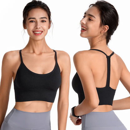 Fine Shoulder Y-Type Beauty Back Sports Bra No Steel Ring Shock-Proof Gathered Sling-Style Sports Underwear
