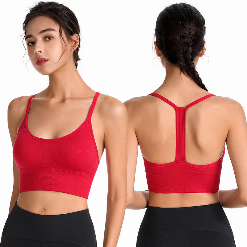 Fine Shoulder Y-Type Beauty Back Sports Bra No Steel Ring Shock-Proof Gathered Sling-Style Sports Underwear