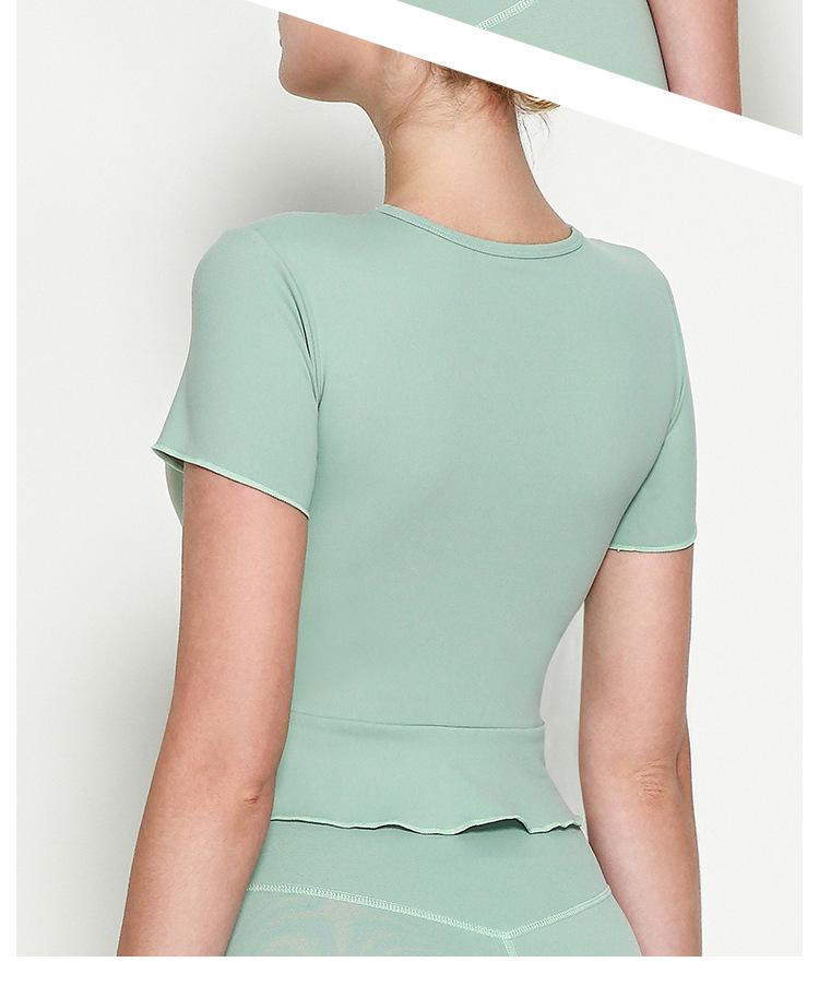 Rope V-Neck Sports Short Sleeve Lotus Leaf Pendulum Short Yoga Jacket With Chest Pad Nude Yoga