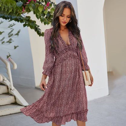 V-Neck Simple Printed Dress