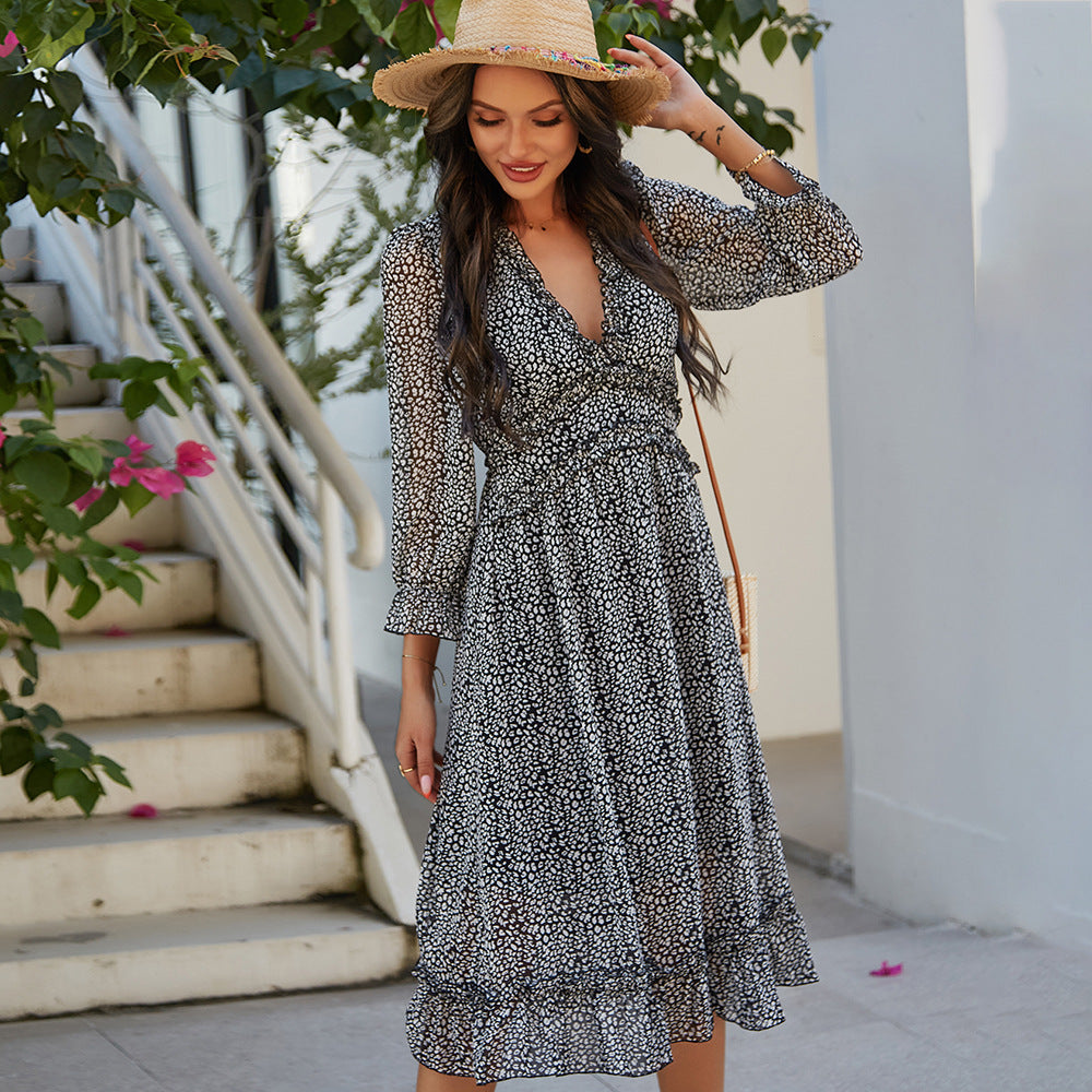 V-Neck Simple Printed Dress