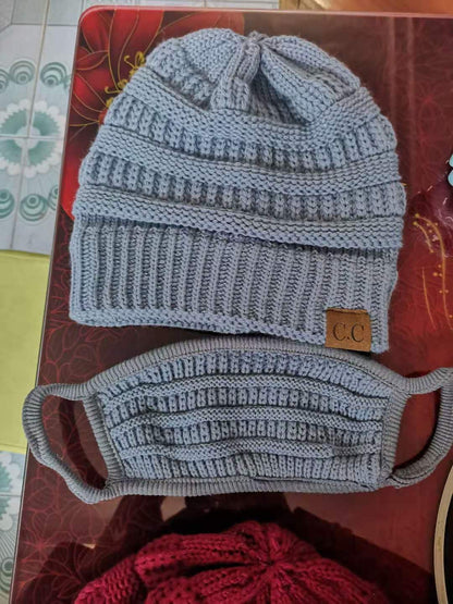 Mask And Hat Labeling Warm Thickening Without Plush Knitted Hat Without Ponytail And Wool Ball Hat