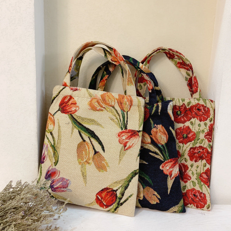 Vintage Tulip Pattern Handbag Stylish Tote Bag