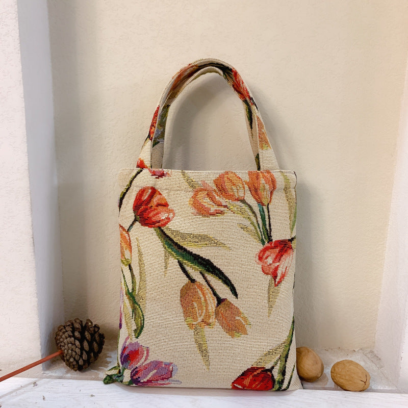 Vintage Tulip Pattern Handbag Stylish Tote Bag