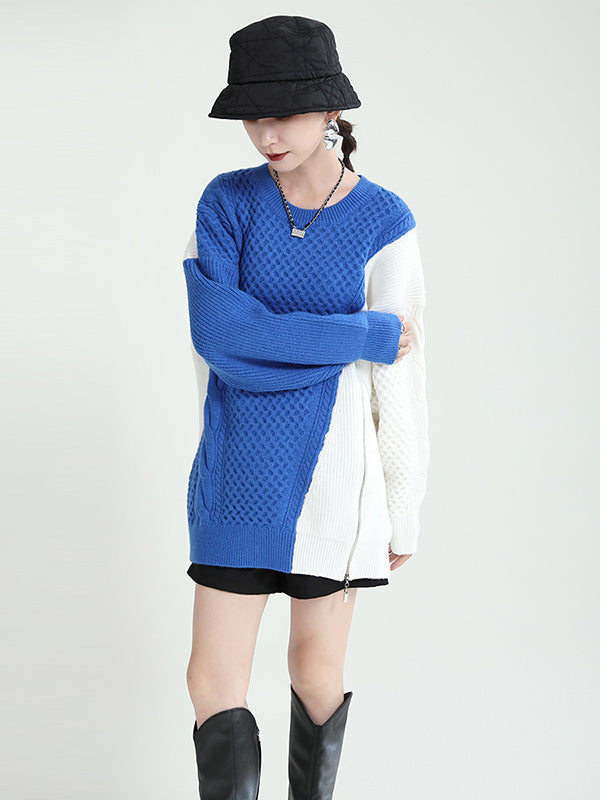 Urban Loose Contrast Color Split-Joint Sweater Top