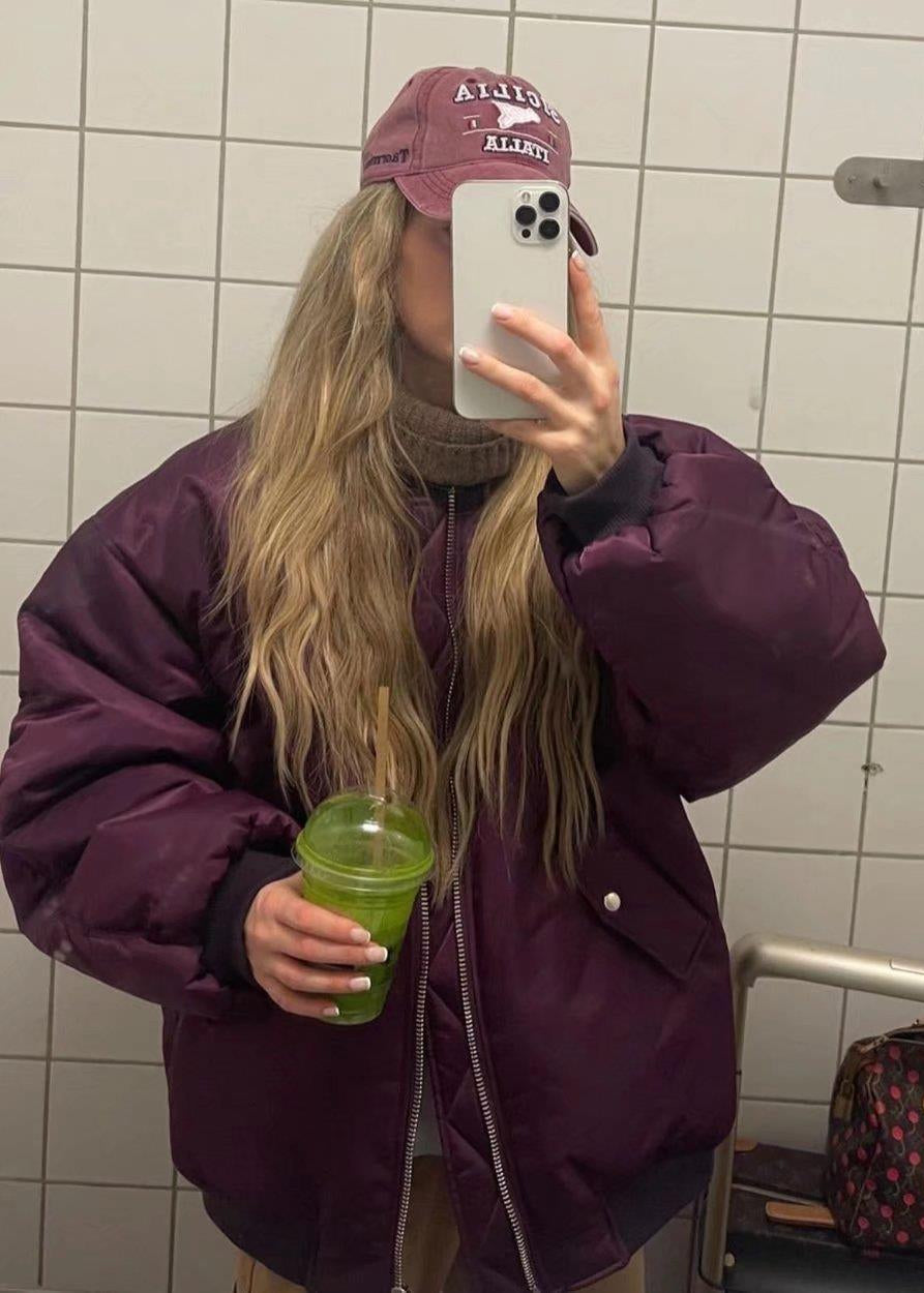 Oversized Satin Bomber Jacket With Quilted Lining