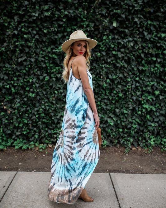 Spaghetti Strap Print Beach Maxi Dress