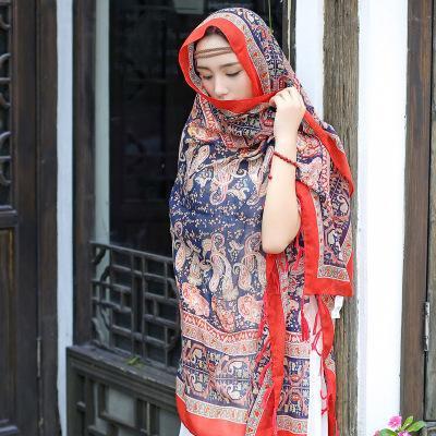 Oversized Spring And Summer Women Solid Color National Wind Sunscreen Silk Scarf Long Paragraph Shawl Beach Towel
