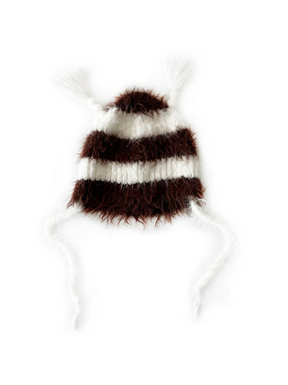 Haila - Cute Striped Knitted Beanie with Braids