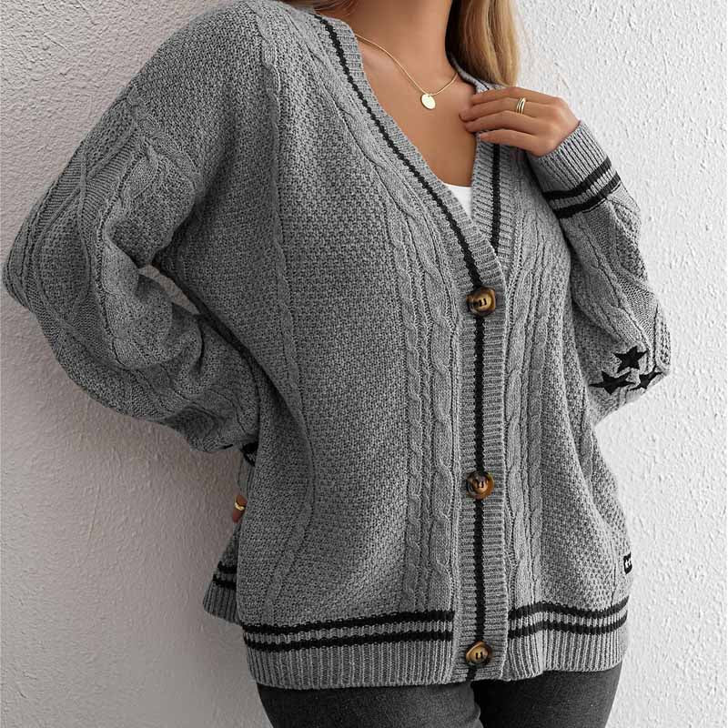 Star Embroidery Slouchy Loose Knit Cardigan