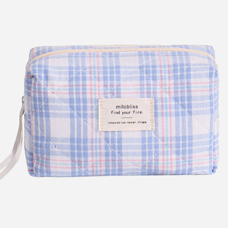 Simple Plaid Large Capacity Makeup Bag