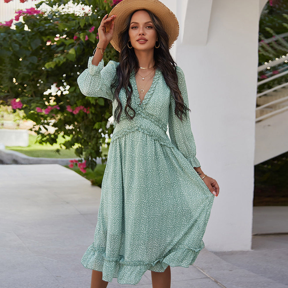 V-Neck Simple Printed Dress