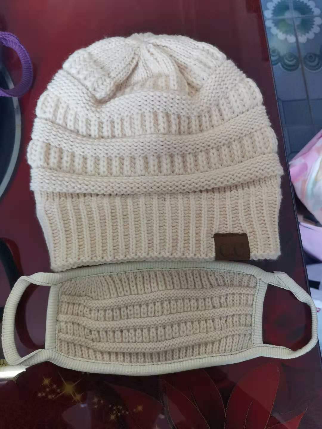 Mask And Hat Labeling Warm Thickening Without Plush Knitted Hat Without Ponytail And Wool Ball Hat
