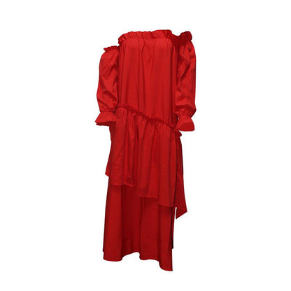 Fd106 Early Autumn 2021 New Pop-Up Dress Irregular Off-The-Shoulder Shoulder Skirt