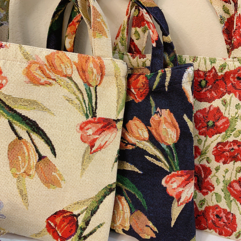 Vintage Tulip Pattern Handbag Stylish Tote Bag