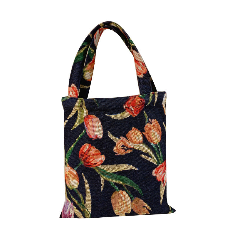 Vintage Tulip Pattern Handbag Stylish Tote Bag