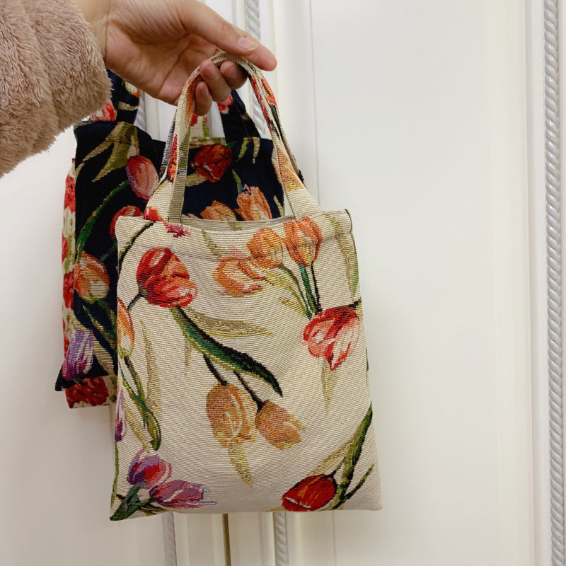 Vintage Tulip Pattern Handbag Stylish Tote Bag