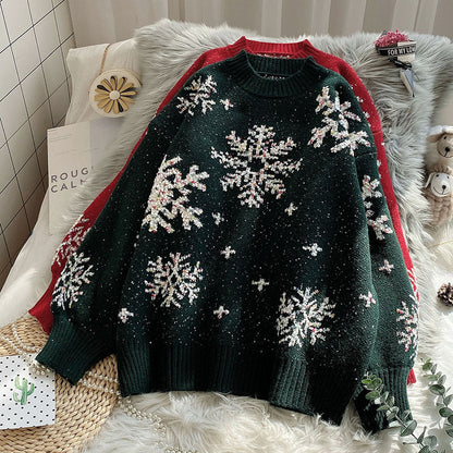 Trendy Snowflake Slouchy Pullover Knit Sweater